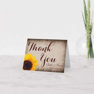 Rustic Wood Sunflower Wedding Thank You Cards