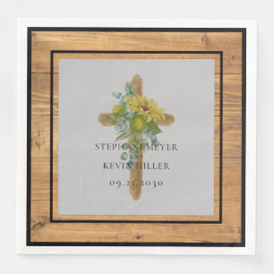 Rustic Wood Sunflower Wooden Cross Wedding Napkin