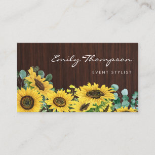 Rustic Wood Sunflowers and Eucalyptus Floral Business Card