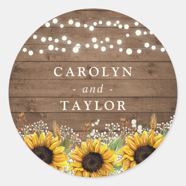 Rustic Wood Sunflowers Baby's Breath Seal Sticker (Front)