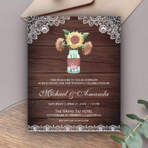 Rustic Wood Sunflowers Budget Wedding Invitation