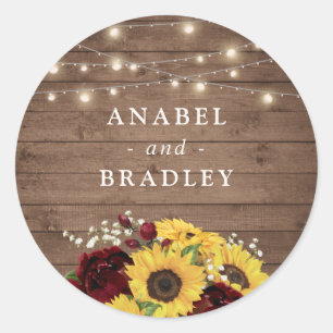 Rustic Wood Sunflowers Burgundy Seal Sticker