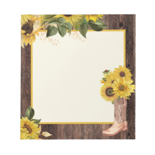 Rustic Wood Sunflowers Cowgirl Boots Notepad