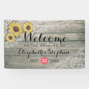 Rustic Wood Sunflowers Elegant Lace Wedding Banner