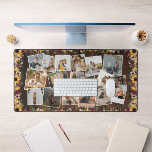 Rustic Wood Sunflowers Family 18 Photo Collage Desk Mat