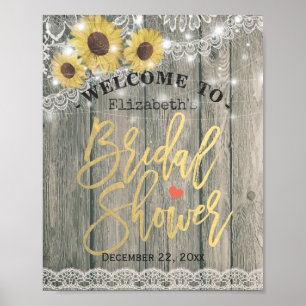 Rustic Wood Sunflowers Lace Bridal Shower Welcome Poster