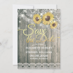 Rustic Wood Sunflowers Lace Wedding Save The Date