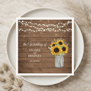 Rustic Wood Sunflowers Mason Jar Wedding Napkin
