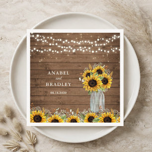 Rustic Wood Sunflowers Mason Jar Wedding Napkin