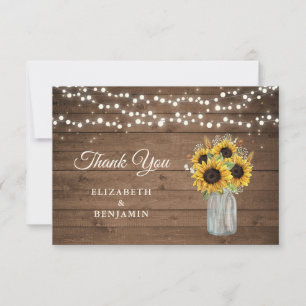Rustic Wood Sunflowers Mason Jar Wedding Thank You Card