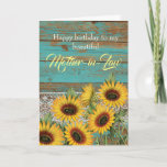 Rustic Wood Sunflowers Mother in Law Birthday Card<br><div class="desc">A rustic teal wood,  lace and yellow sunflowers for my mother-in-law birthday card. The inside card message can be personalised if wanted. The back has a wood and sunflower design. Please see all photos. This pretty rustic mother-in-law birthday card would make a great keepsake for her.</div>