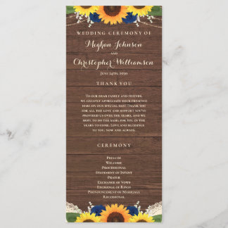 Rustic Wood Sunflowers Navy Blue Roses Wedding Program