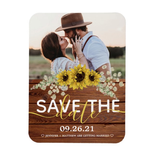 Rustic Wood Sunflowers Save the Date Magnet (Vertical)