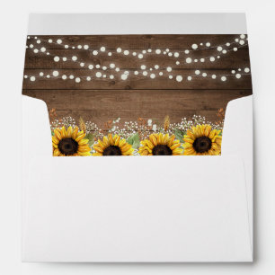 Rustic Wood Sunflowers String Lights Wedding Envelope