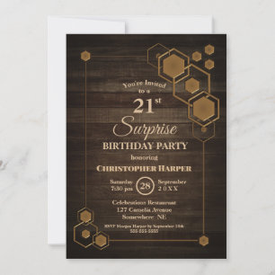 Rustic Wood Surprise 21st Birthday Party Invitation