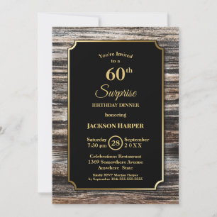 Rustic Wood Surprise 60th Birthday Dinner Invitation