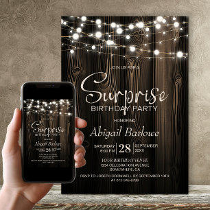 Rustic Wood Surprise Birthday Party Invitation