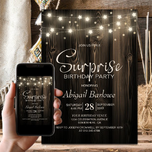 Rustic Wood Surprise Birthday Party Invitation
