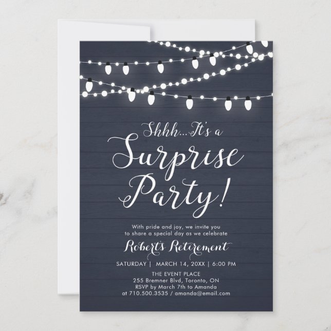 Rustic Wood Surprise Retirement Party Invitation (Front)
