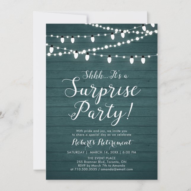 Rustic Wood Surprise Retirement Party Invitation (Front)