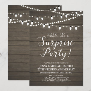 Rustic Wood Surprise Wedding Anniversary Party Invitation