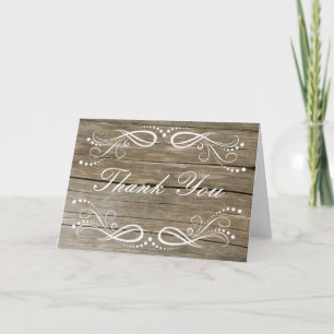 Rustic Wood Swirl Floral Vintage Thank You Card