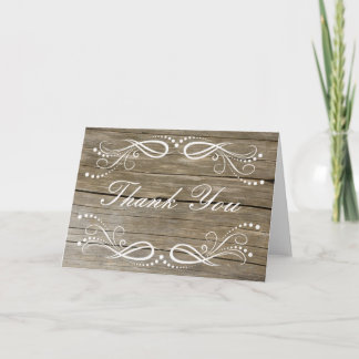 Rustic Wood Swirl Floral Vintage Thank You Card