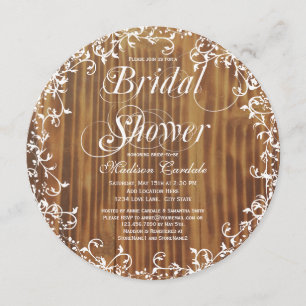Rustic Wood Swirls Round Bridal Shower Invitations