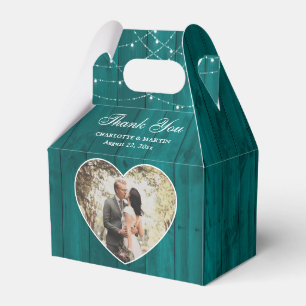 Rustic Wood Teal Wedding Photo Favour Box