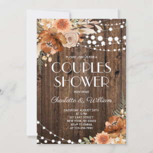 Rustic Wood Terracotta Floral Couples Shower Invitation