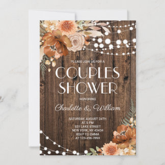 Rustic Wood Terracotta Floral Couples Shower Invitation