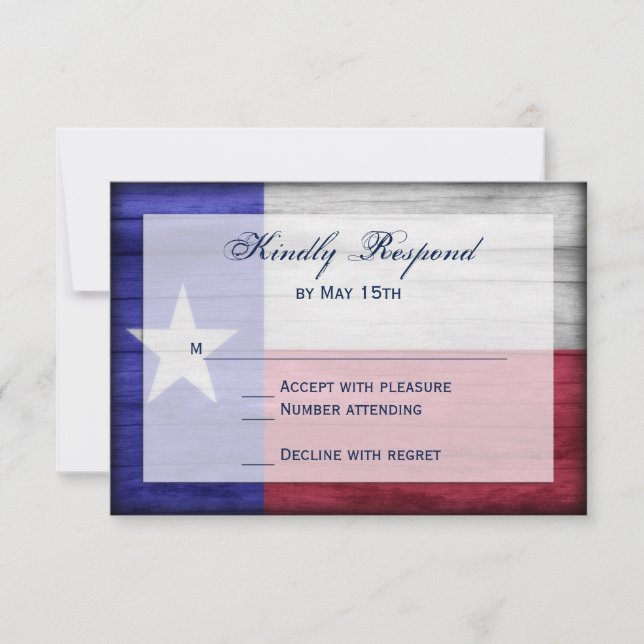 Rustic Wood Texas Flag Wedding RSVP Cards (Front)