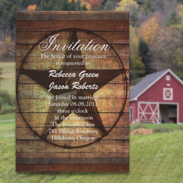 rustic wood texas star western wedding invitation (rustic wood texas star western wedding invitation)