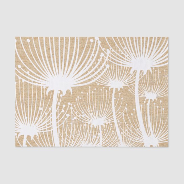 Rustic Wood Texture and White Dandelion Pattern  Tissue Paper (Front)