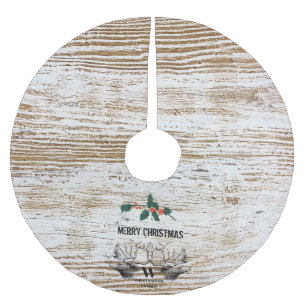 Rustic Wood Texture Deer Woodland Christmas Brushed Polyester Tree Skirt