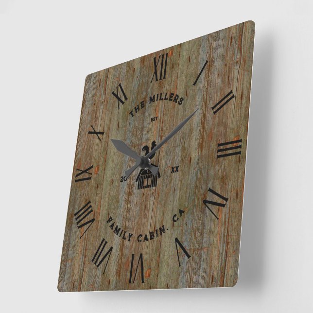 Rustic Wood Texture Roman Numerals Farm House Square Wall Clock (Angle)