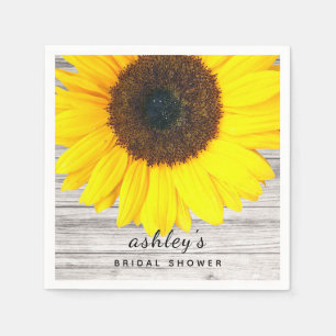Rustic Wood Texture Sunflower Party Paper Napkin
