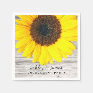 Rustic Wood Texture Sunflower Party Paper Napkin