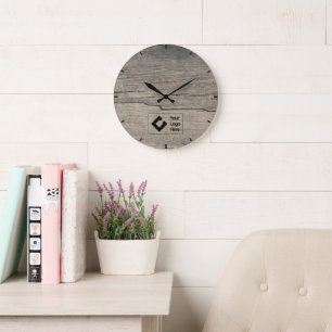 Rustic Wood Texture with Logo Large Clock