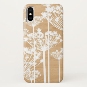 Rustic Wood Texture with White Dandelions iPhone X Case