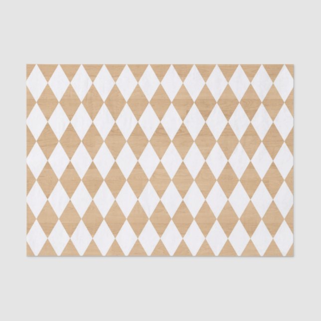 Rustic Wood Texture with White Harlequin Tissue Paper (Front)