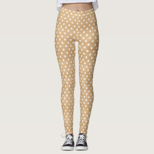 Rustic Wood Texture with White Polka Dots Pattern Leggings