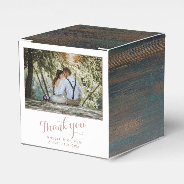 Rustic Wood Thank you Wedding Couple Photo Favour Box (Front Side)