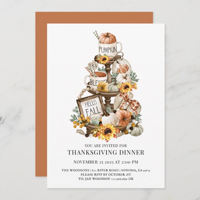 Rustic Wood Thanksgiving Dinner Invitation (Front/Back)