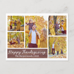 Rustic Wood thanksgiving family photo collage Holiday Postcard