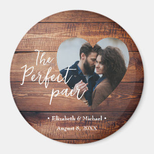 Rustic wood The perfect pair Custom photo in heart Magnet