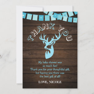 Rustic Wood Theme Blue Deer Baby Boy Shower Thank You Card