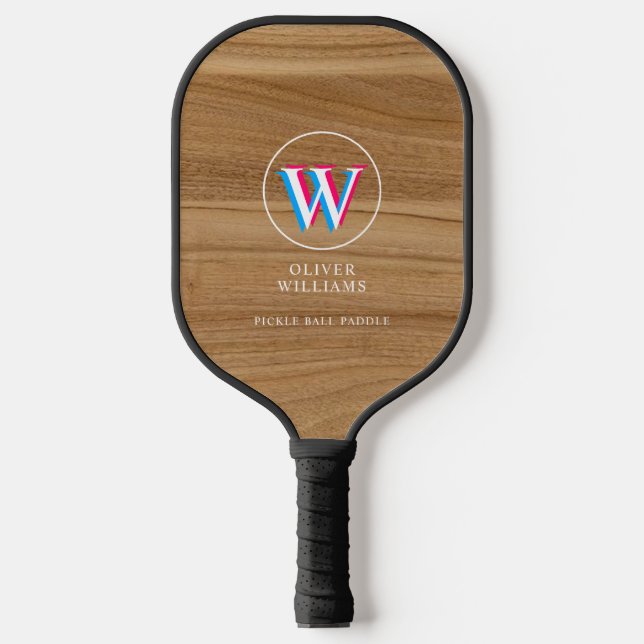 Rustic Wood Three Layers Initial W  Pickleball Paddle (Front)