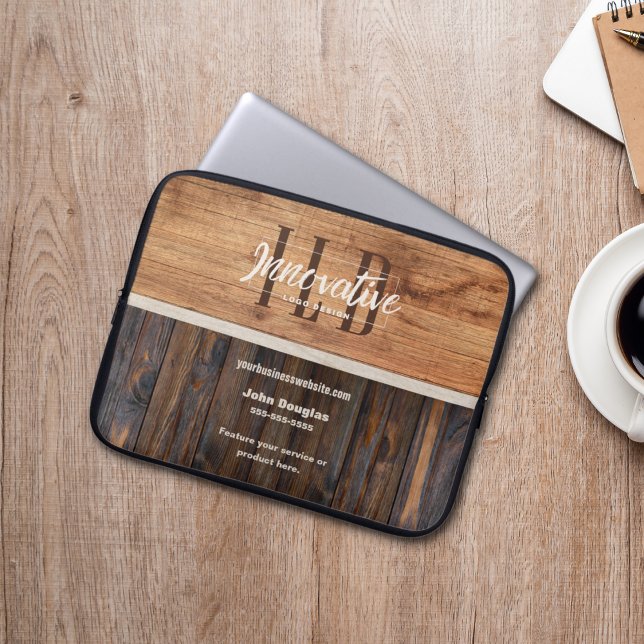 Rustic Wood Tone Business Logo Laptop Sleeve (Creator Uploaded)