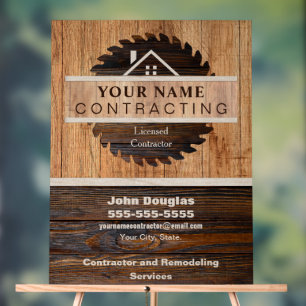 Rustic Wood Tone Contractor Logo Acrylic Sign